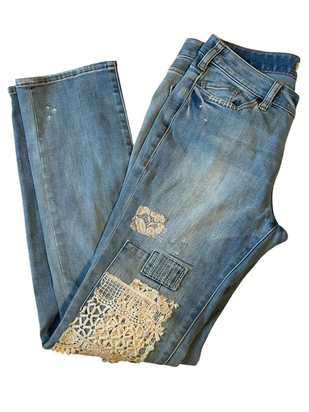 Sundance Magnolia Lace Embellished Jeans Size 28 - Picture 5 of 15